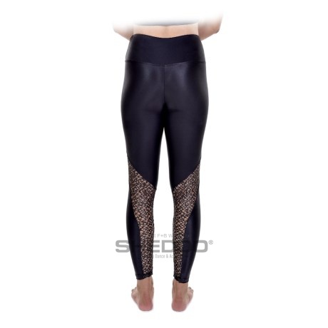 Female Active Fitted Ankle Leggings With Back Net Panels, Lurex Lycra & Net, Black