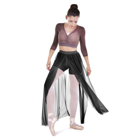 Female Delicated Short Builted Chiffon Splited Rippled Stripes, Lycra Matt Black