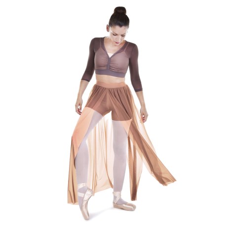 Female Delicated Short Builted Chiffon Splited Rippled Stripes, Lycra Matt Nude