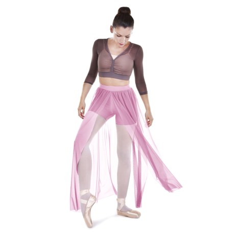 Female Delicated Short Builted Chiffon Splited Rippled Stripes, Lycra Matt Light Pink