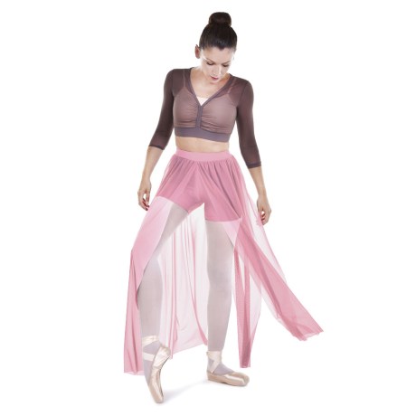 Female Delicated Short Builted Chiffon Splited Rippled Stripes, Lycra Matt Soft Pink