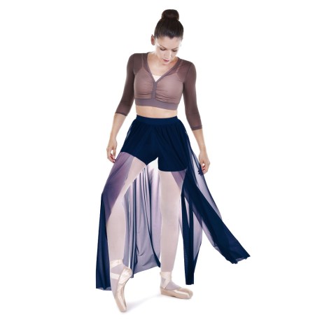 Female Delicated Short Builted Chiffon Splited Rippled Stripes, Lycra Matt Blueberry