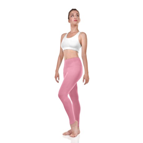 Female Active Fitted Ankle Leggings With Pocket In Waistband, Lycra Matt Soft Pink