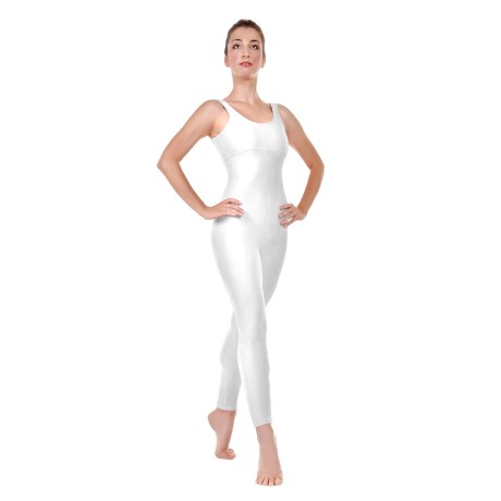 Female Tank Unitard Criss Cross Back Straps Bra Lining, Cotton - Elastane White