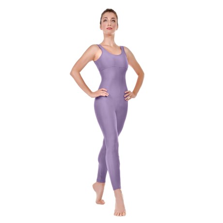 Female Tank Unitard Criss Cross Back Straps Bra Lining, Cotton - Elastane Lilac