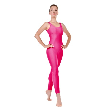 Female Tank Unitard Criss Cross Back Straps Bra Lining, Cotton - Elastane Fuchsia