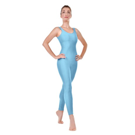 Female Tank Unitard Criss Cross Back Straps Bra Lining, Cotton - Elastane Ciprian Blue