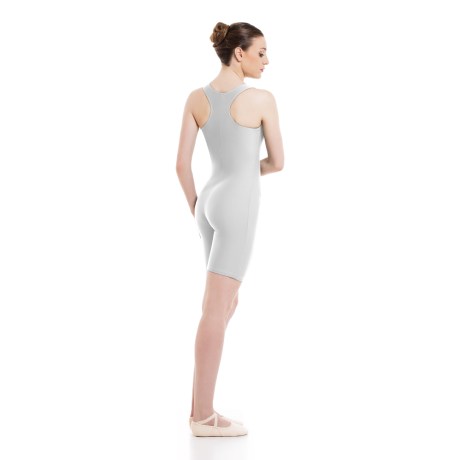 Female Tank Bike Length Unitard With Sports Back Bra Lining, Lycra Matt White