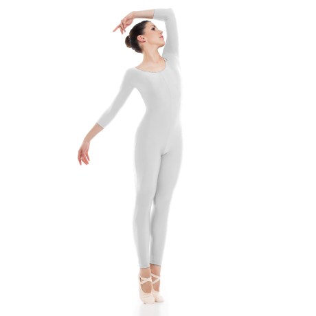 Female 3/4 Sleeved Unitard, Lycra Matt, White