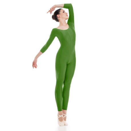Female 3/4 Sleeved Unitard, Cotton - Elastane, Kiwi