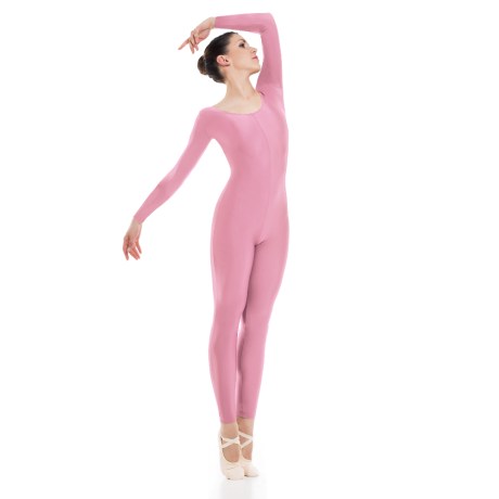 Female Long Sleeved Unitard, Cotton - Elastane Light Pink