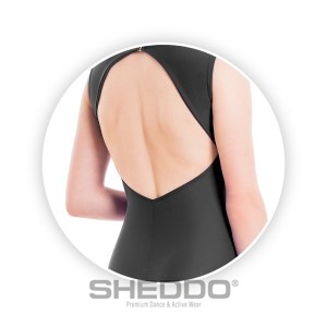 Female Twisted Shoulder Pleated Double Front Low Back Unitard, Meryl Black