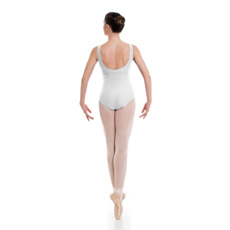 Female Empire Tank Leotard Pinched Front Low Back, Lycra Matt White