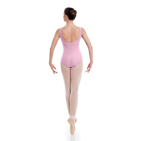 Female Empire Tank Leotard Pinched Front Low Back, Cotton - Elastane Light Pink