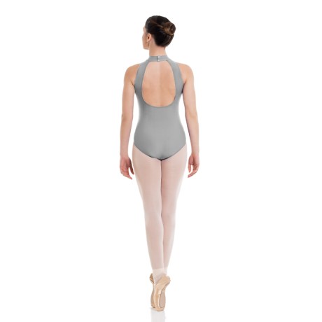 Female Sleeveless Turtle Neck Leotard With Low Back Bra Lining, Cotton - Elastane Light Grey
