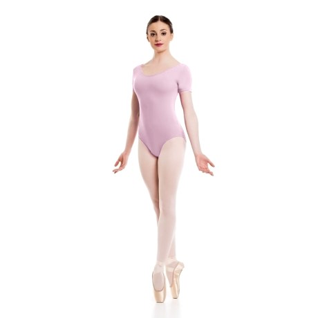 Female Short Sleeved Leotard, Cotton - Elastane Light Pink