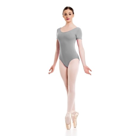 Female Short Sleeved Leotard, Cotton - Elastane Light Grey