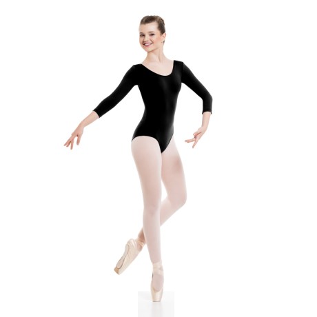 Female 3/4 Sleeved Leotard Full Lining, Meryl Black