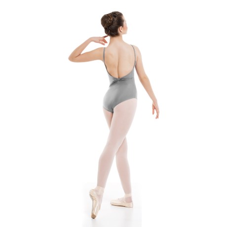 Female Camisole Leotard Low Back Pinched Front & Back Bra Lining, Cotton - Elastane Light Grey