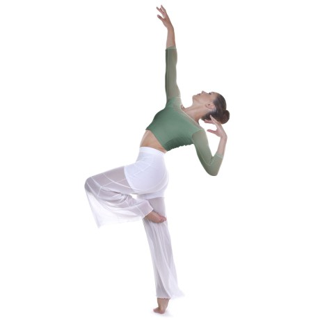 Female 3/4 Sleeved Scoop Neck Low Back Mesh Top, Army