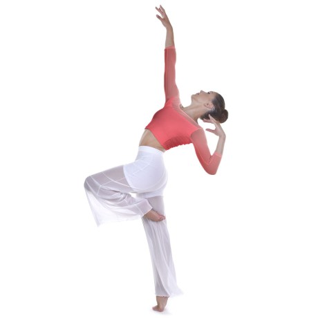 Female 3/4 Sleeved Scoop Neck Low Back Mesh Top, Flamingo