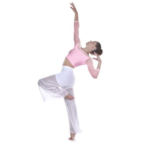 Female 3/4 Sleeved Scoop Neck Low Back Mesh Top, Light Pink