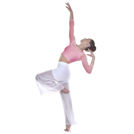 Female 3/4 Sleeved Scoop Neck Low Back Mesh Top, Soft Pink