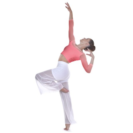 Female 3/4 Sleeved Scoop Neck Low Back Mesh Top, Rosa Antico