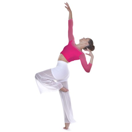 Female 3/4 Sleeved Scoop Neck Low Back Mesh Top, Diva