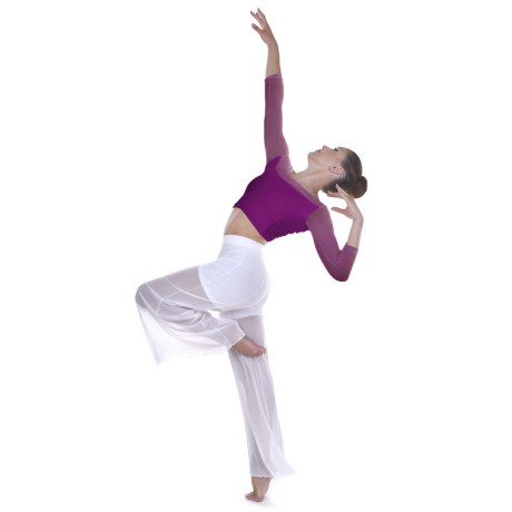 Female 3/4 Sleeved Scoop Neck Low Back Mesh Top, Bachata