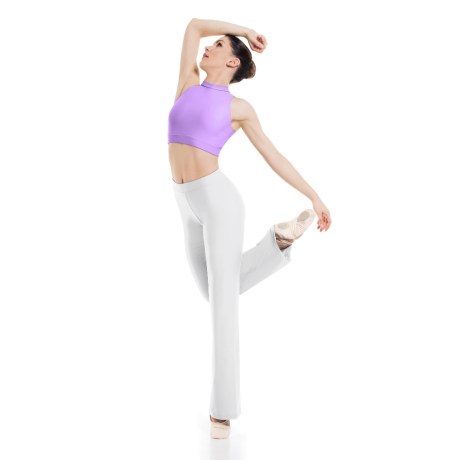 Girls Turtle Neck Sleeveless Crop Top With Keyhole Back, Cotton - Elastane Lilac