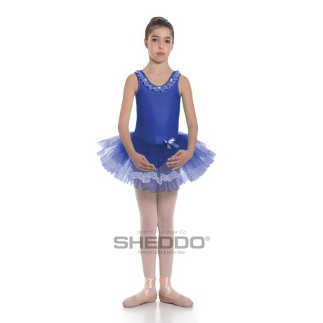 Girls Tank Leotard With Tulle Skirt Lace Decor, Electric Blue