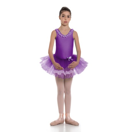 Girls Tank Leotard With Tulle Skirt Lace Decor, Buganville