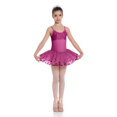 Girls Camisole Leotard With Tulle Lace Skirt Upper Lace Bodice, Lycra Snob