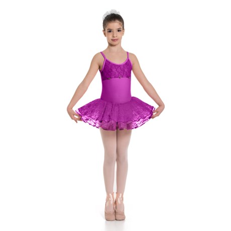 Girls Camisole Leotard With Tulle Lace Skirt Upper Lace Bodice, Lycra Bouganville
