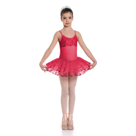 Girls Camisole Leotard With Tulle Lace Skirt Upper Lace Bodice, Meryl Diva