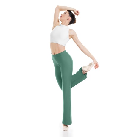 Female Straight Leg Pants with Elastic Waist Band, Lycra Matt Black