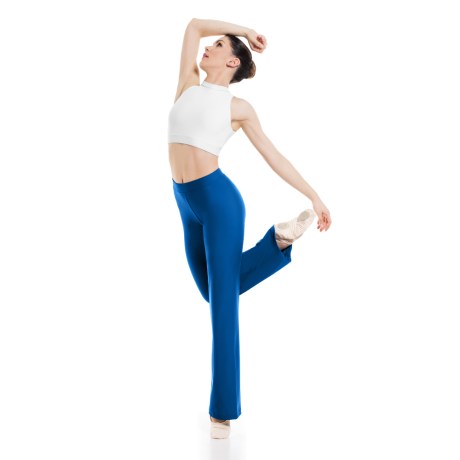 Female Straight Leg Pants with Elastic Waist Band, Cotton - Elastane Royal Blue