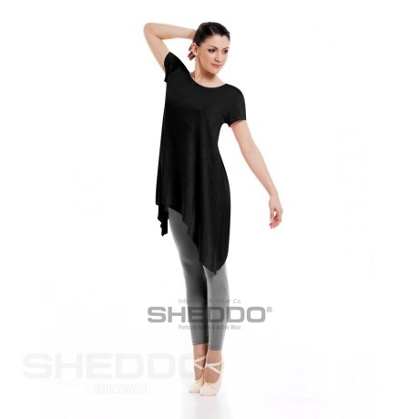 Female Loose Short Sleeved Asymmetric Dress 100% Viscose, Black