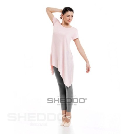 Female Loose Short Sleeved Asymmetric Dress 100% Viscose, Pink