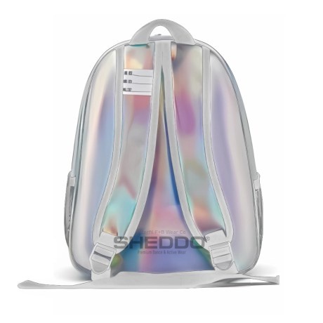 Children's Single Compartment Backpack with Side Pouches, Metallic Silver/Turquise