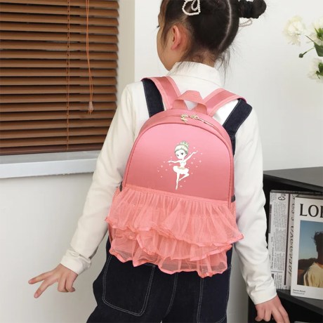 Children's Backpack Classic Design, Ballerina with Tutu featuring Side Pockets, Light Pink