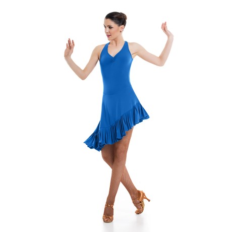 Girls Criss-Cross Asymmetric Leotard Dress feat Wide Straps Low Back &#38; Ruffle Hem, Meryl Geyser