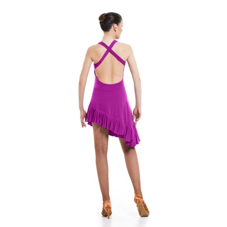 Girls Criss-Cross Asymmetric Leotard Dress feat Wide Straps Low Back &#38; Ruffle Hem, Meryl Bachata