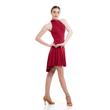 Female Sleeveless Turtle Neck Leotard Dress, feat. Asymmetric Skirt, Low Back &#38; Spaghetti Straps, Super Jersey Red