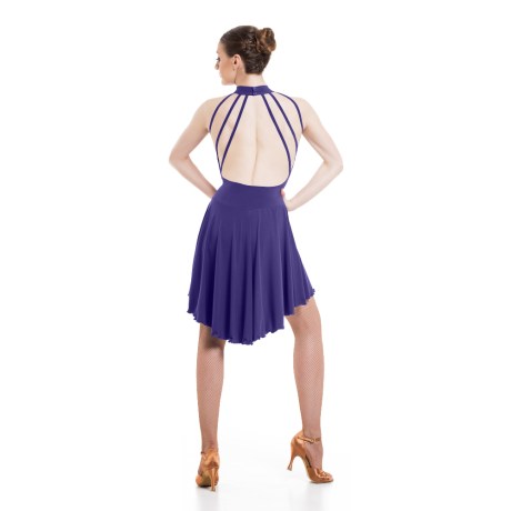 Girls Sleeveless Turtle Neck Leotard Dress, feat. Asymetric Skirt, Low Back & Spaghetti Straps, Super Jersey Eggplant