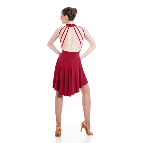 Girls Sleeveless Turtle Neck Leotard Dress, feat. Asymetric Skirt, Low Back & Spaghetti Straps, Super Jersey Red