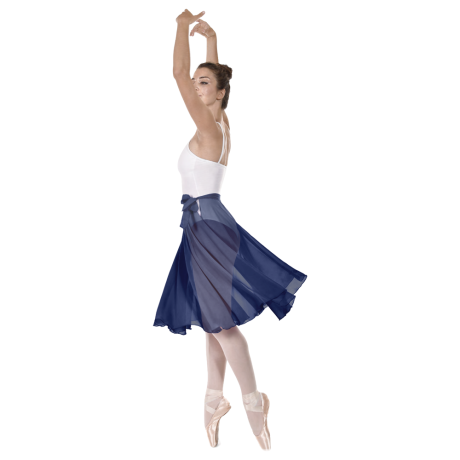 Female Full Circle Ballet Skirt With Scarf Tie, Mousseline, Blue Navy