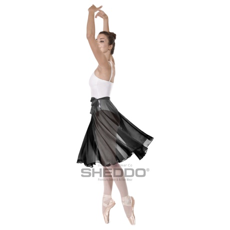 Female Full Circle Ballet Skirt With Scarf Tie, Mousseline, Black