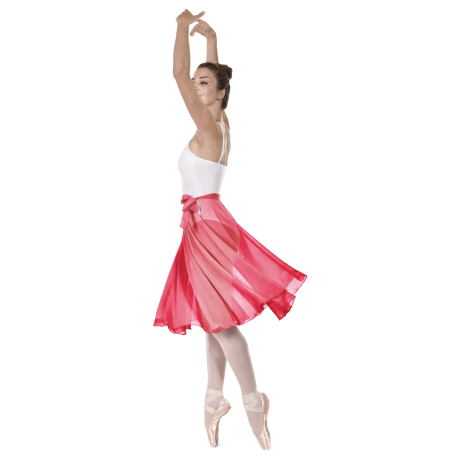 Female Full Circle Ballet Skirt With Scarf Tie, Mousseline, Red